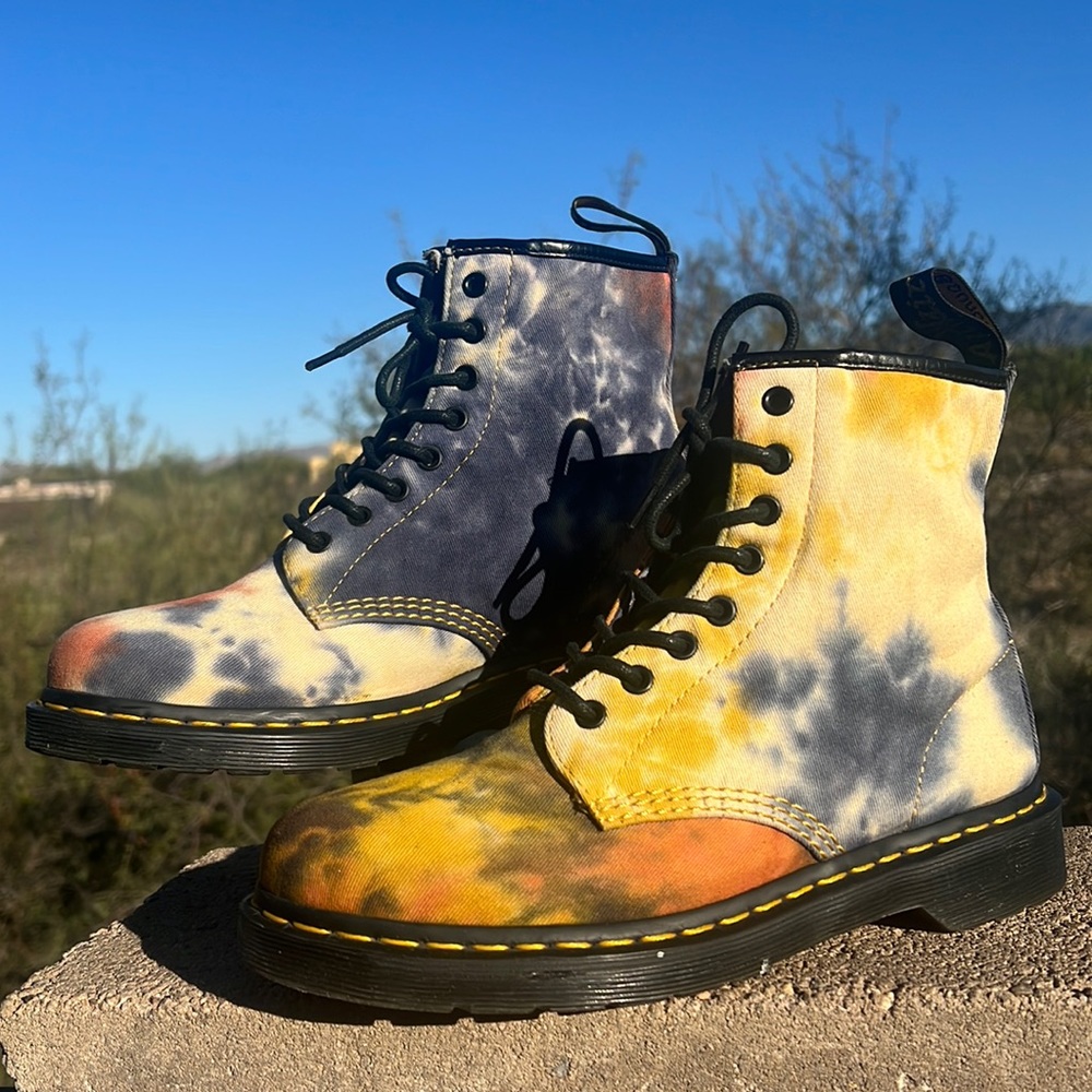 Dr. Martens Retro Psychedelic Acid Wash Tie Dye Canvas Boots - Picture 16 of 16